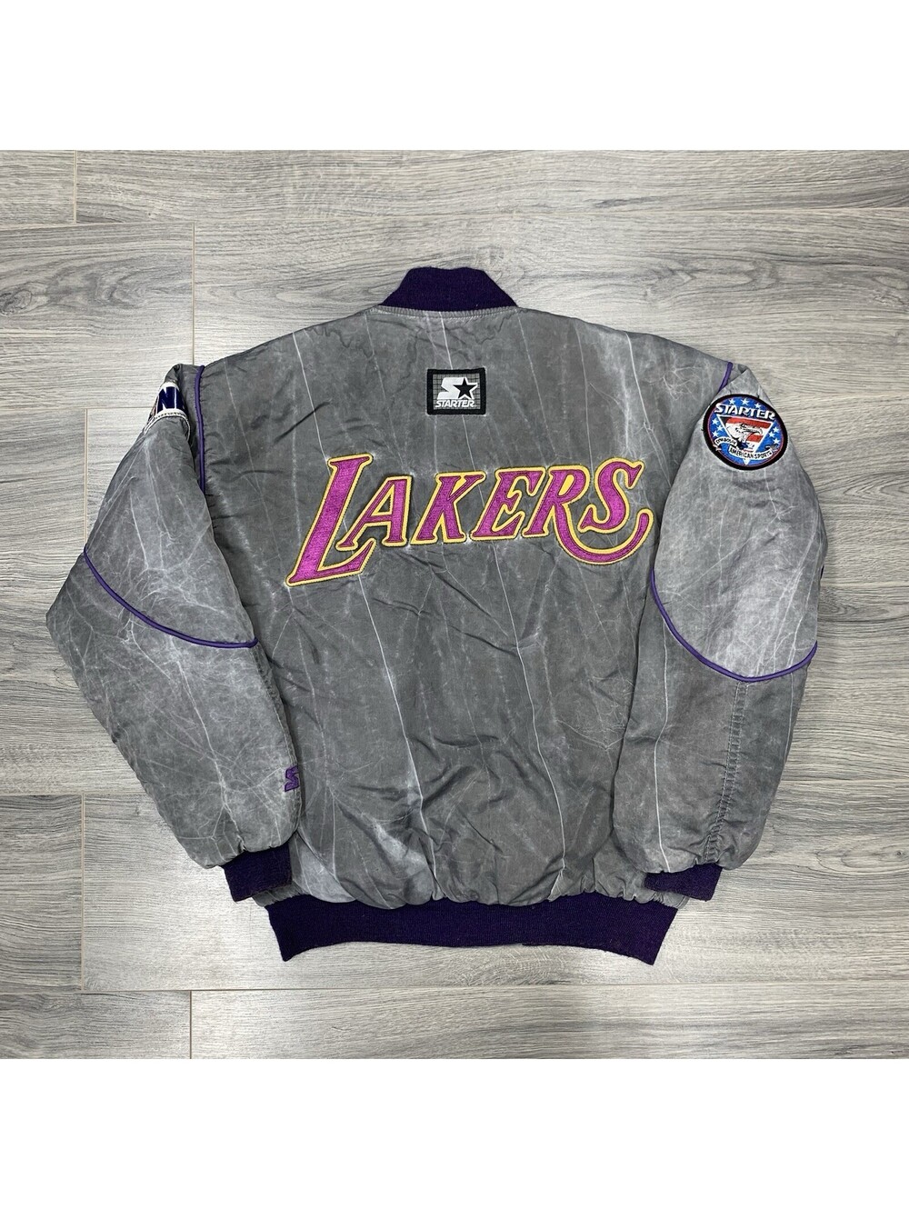 Vintage 1980S Starter Los Angeles Lakers Jacket Medium Rare Men’s Gray Bomber